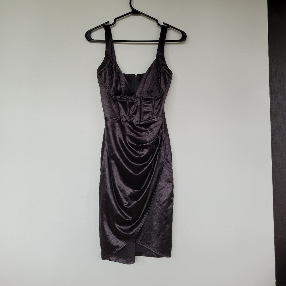 Symphony Black Satin Corset Top Dress, size small